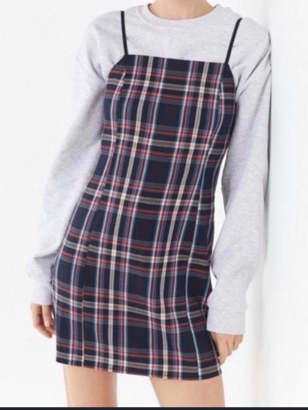 Urban Outfitters Navy Plaid Slip Dress with Red and Light Blue